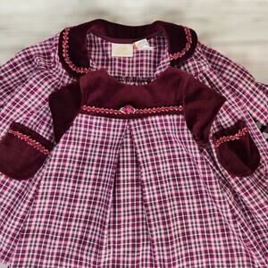 Little Bitty Vintage Set 12m Burgundy Plaid Dress & Coat with Velvet Trim